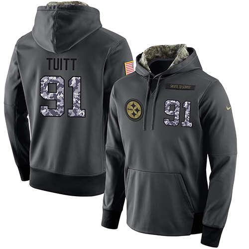NFL Men's Nike Pittsburgh Steelers #91 Stephon Tuitt Stitched Black Anthracite Salute to Service Player Performance Hoodie - Click Image to Close